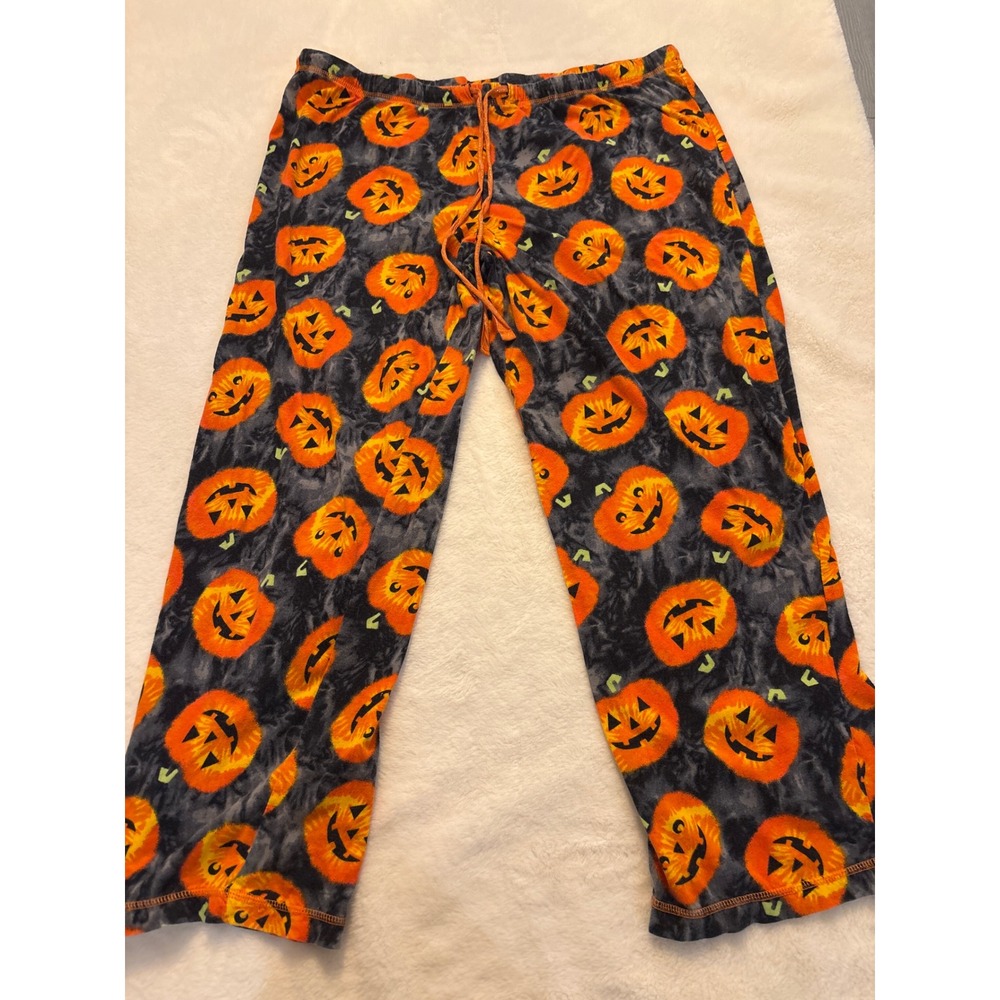 Halloween Jack O Lantern Pumpkin Tie Dye Pajama Pants XL Grey Orange Cotton